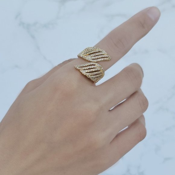 New Micro Pave CZ Diamonds Wings Open Rings - Picture 2 of 4